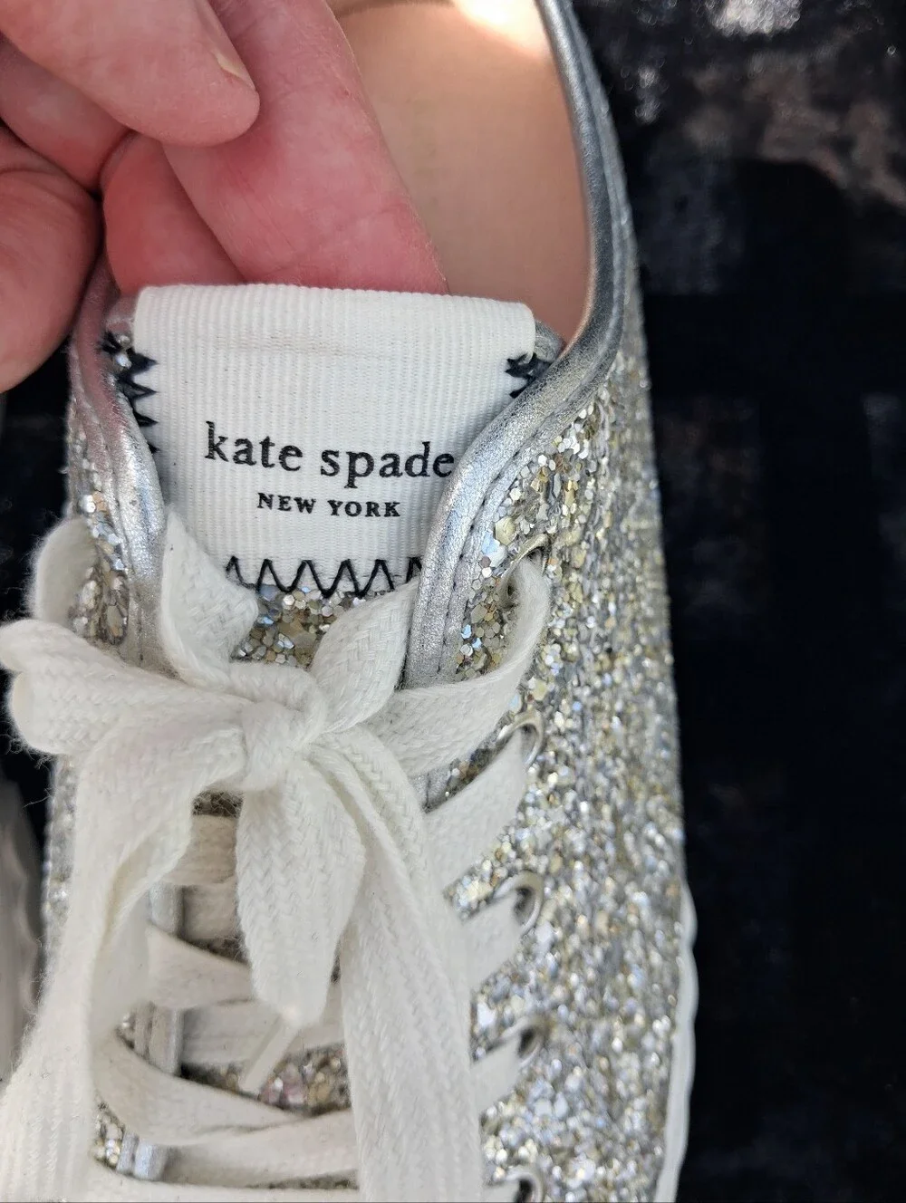 Kate Spade New York Vale Silver Glitter Lace Up Fashion Sneakers Size 7.5